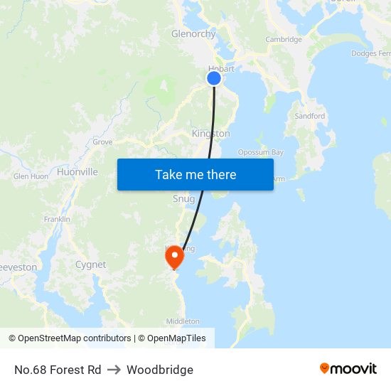 No.68 Forest Rd to Woodbridge map