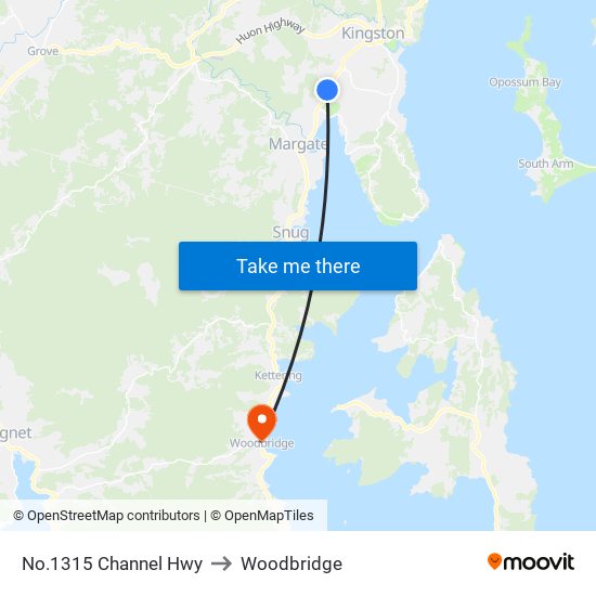 No.1315 Channel Hwy to Woodbridge map