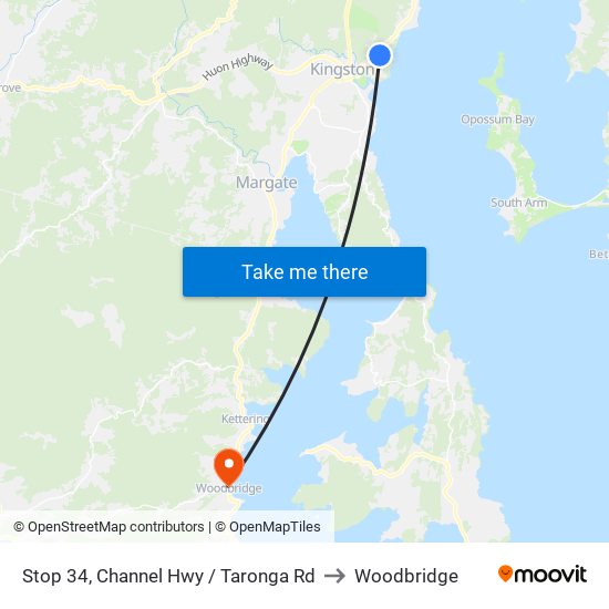 Stop 34, Channel Hwy / Taronga Rd to Woodbridge map
