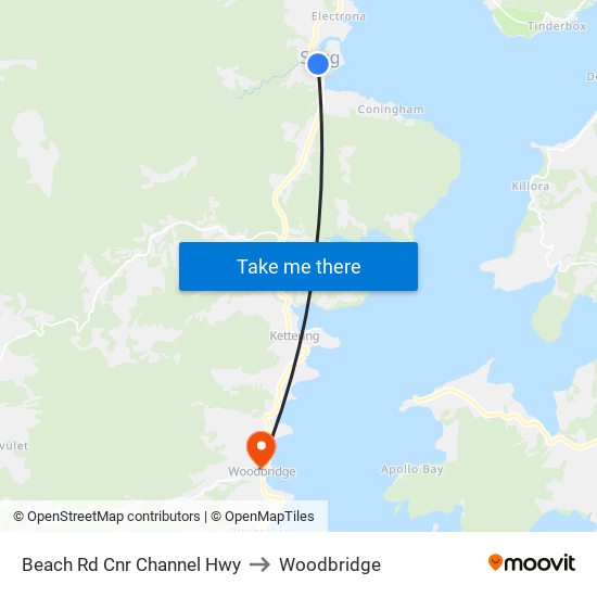 Beach Rd Cnr Channel Hwy to Woodbridge map