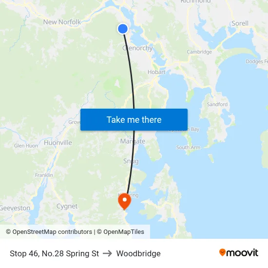 Stop 46, No.28 Spring St to Woodbridge map
