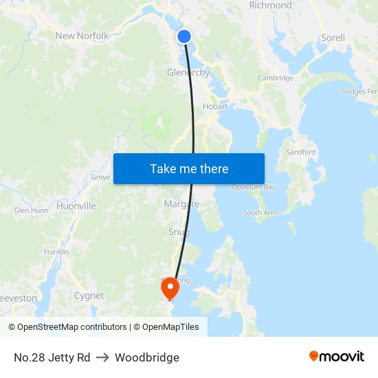 No.28 Jetty Rd to Woodbridge map