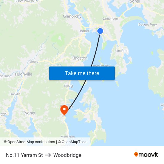 No.11 Yarram St to Woodbridge map