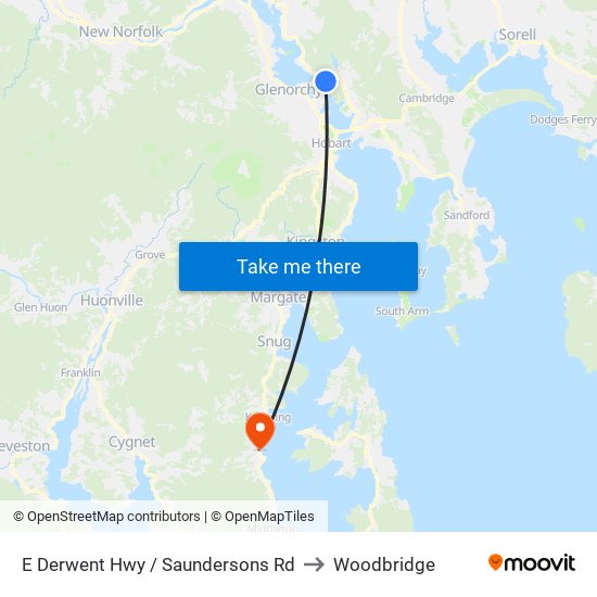 E Derwent Hwy / Saundersons Rd to Woodbridge map