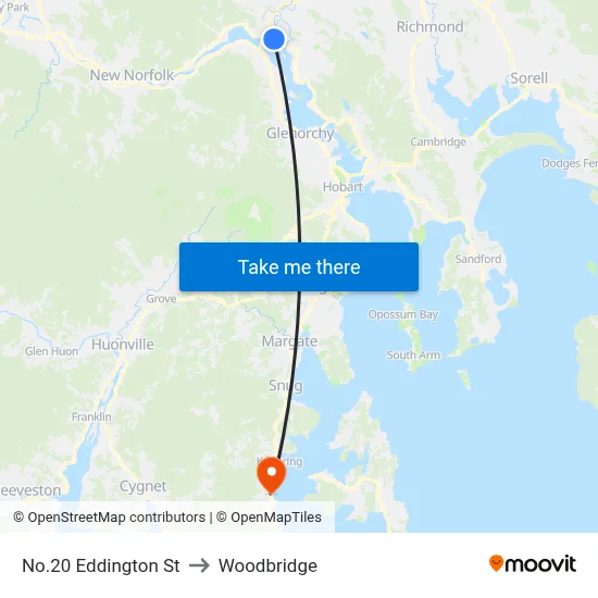 No.20 Eddington St to Woodbridge map