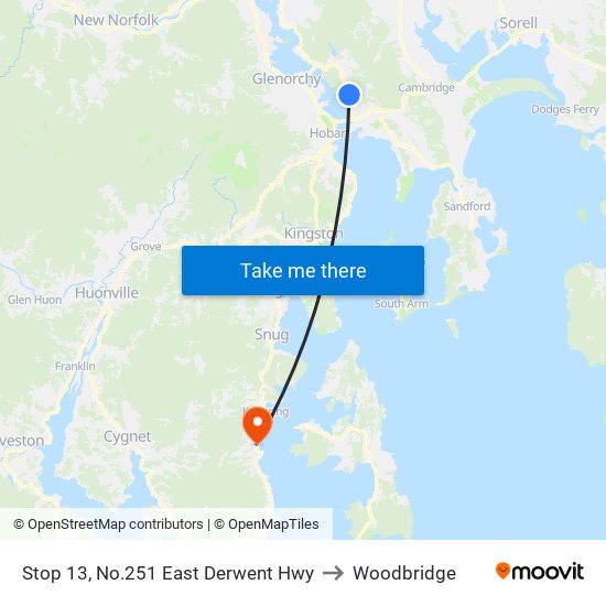 Stop 13, No.251 East Derwent Hwy to Woodbridge map