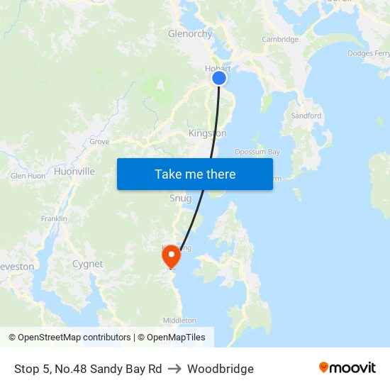 Stop 5, No.48 Sandy Bay Rd to Woodbridge map