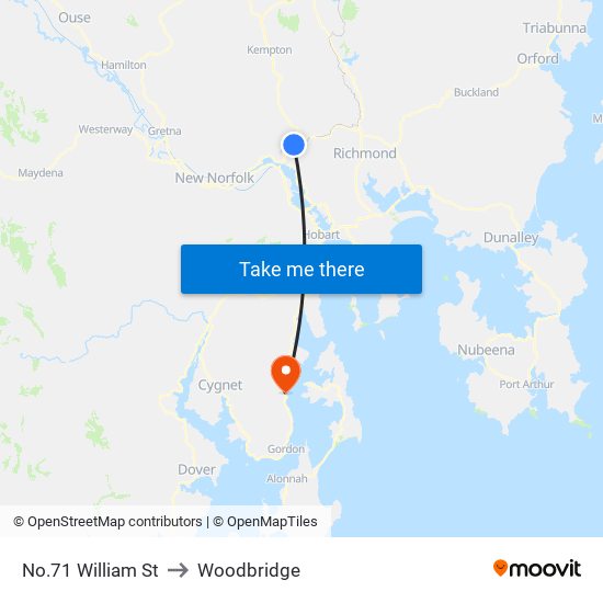 No.71 William St to Woodbridge map