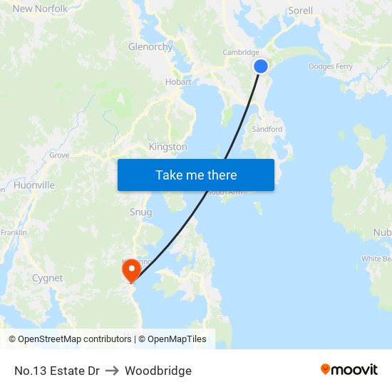 No.13 Estate Dr to Woodbridge map