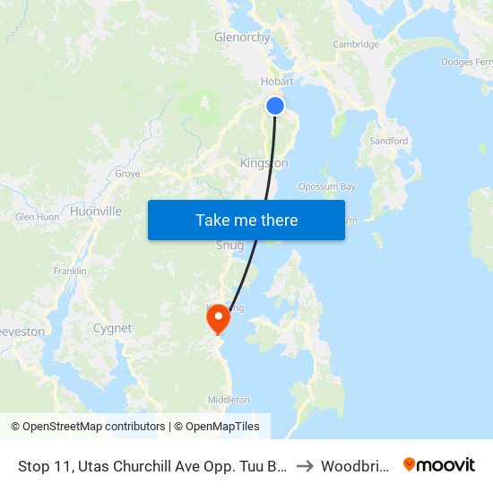 Stop 11, Utas Churchill Ave Opp. Tuu Building to Woodbridge map