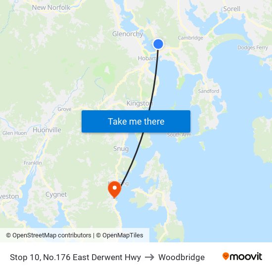 Stop 10, No.176 East Derwent Hwy to Woodbridge map