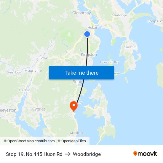 Stop 19, No.445 Huon Rd to Woodbridge map