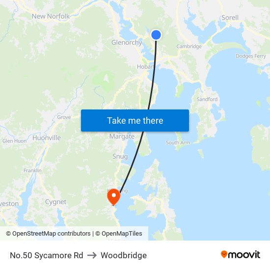 No.50 Sycamore Rd to Woodbridge map