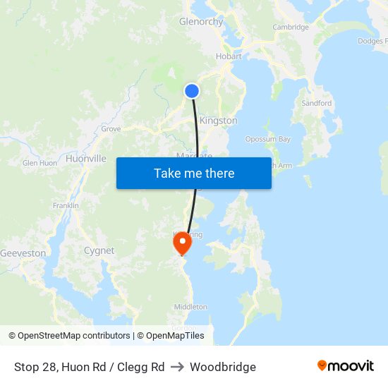 Stop 28, Huon Rd / Clegg Rd to Woodbridge map