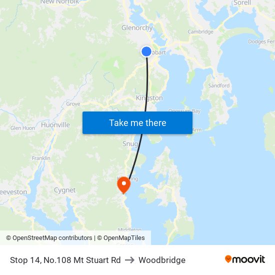 Stop 14, No.108 Mt Stuart Rd to Woodbridge map