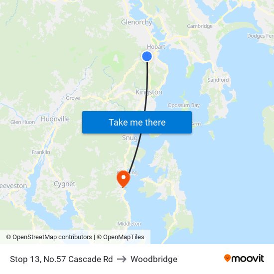 Stop 13, No.57 Cascade Rd to Woodbridge map