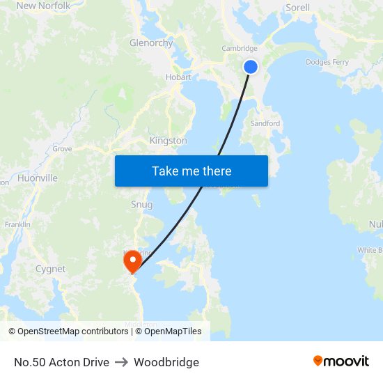 No.50 Acton Drive to Woodbridge map