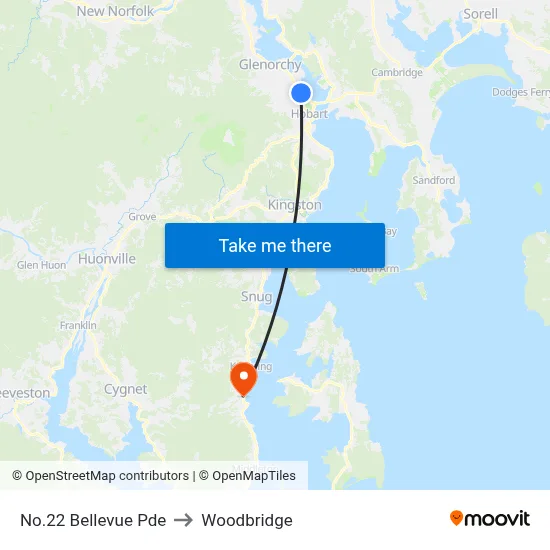 No.22 Bellevue Pde to Woodbridge map