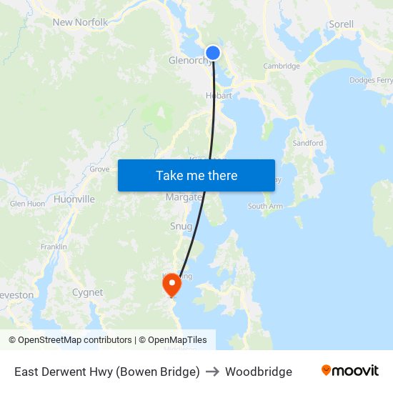 East Derwent Hwy (Bowen Bridge) to Woodbridge map