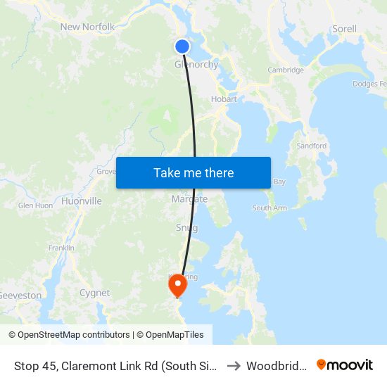 Stop 45, Claremont Link Rd (South Side) to Woodbridge map