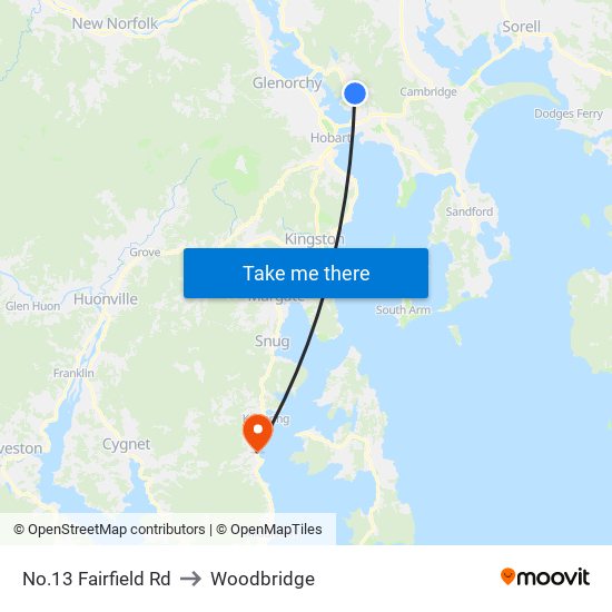 No.13 Fairfield Rd to Woodbridge map