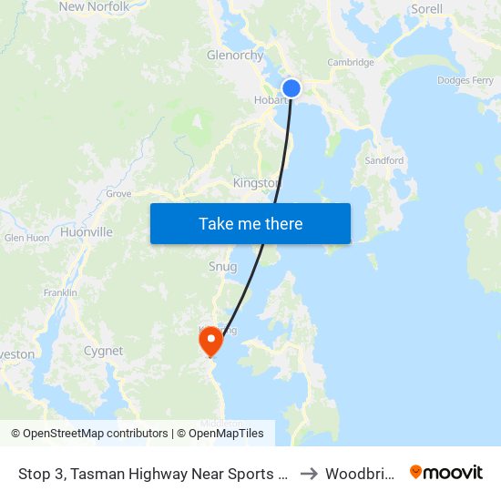 Stop 3, Tasman Highway Near Sports Centre to Woodbridge map