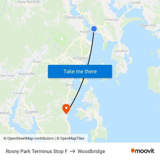 Rosny Park Terminus Stop F to Woodbridge map