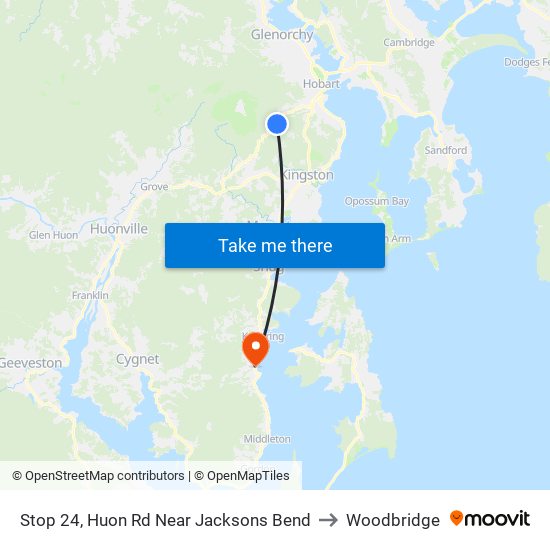 Stop 24, Huon Rd Near Jacksons Bend to Woodbridge map