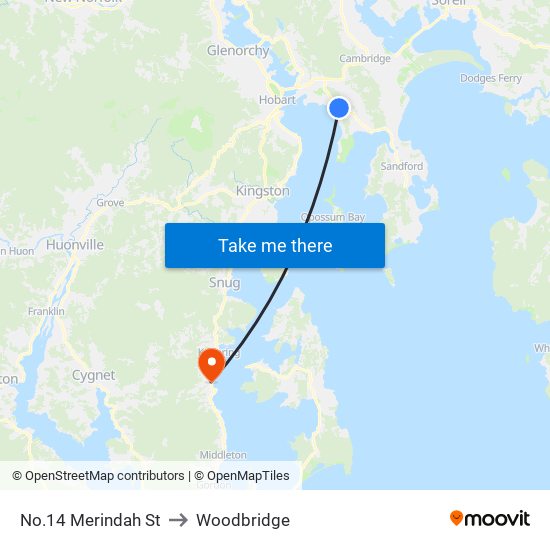 No.14 Merindah St to Woodbridge map