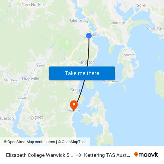 Elizabeth College Warwick Street to Kettering TAS Australia map