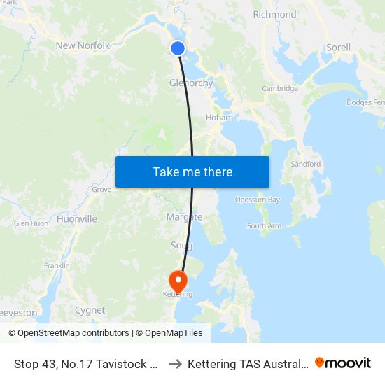 Stop 43, No.17 Tavistock Rd to Kettering TAS Australia map