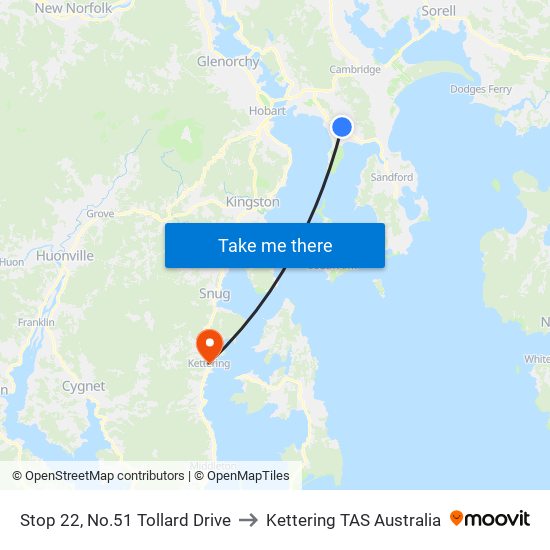 Stop 22, No.51 Tollard Drive to Kettering TAS Australia map