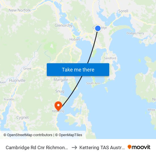 Cambridge Rd Cnr Richmond Rd to Kettering TAS Australia map