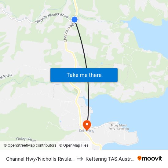 Channel Hwy/Nicholls Rivulet Rd to Kettering TAS Australia map