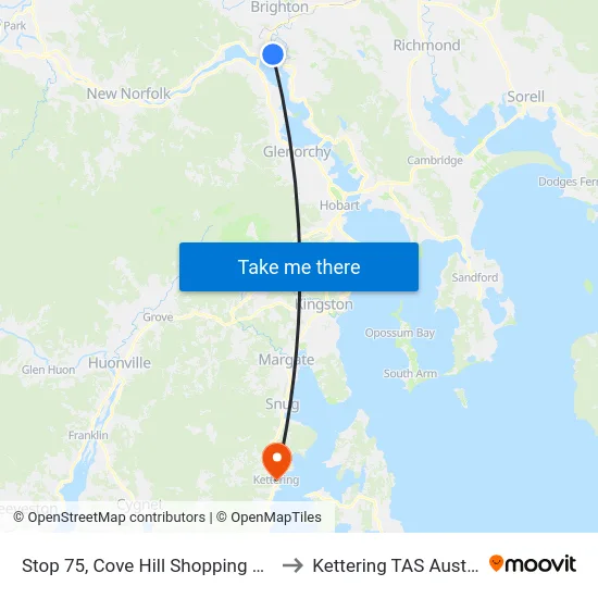 Stop 75, Cove Hill Shopping Centre to Kettering TAS Australia map