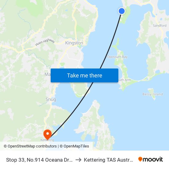 Stop 33, No.914 Oceana Drive to Kettering TAS Australia map