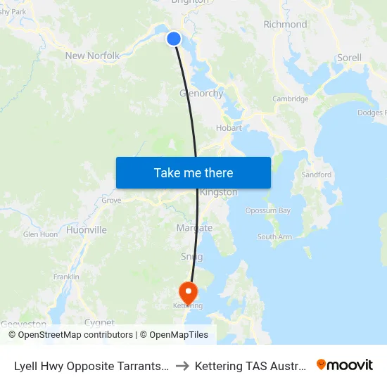 Lyell Hwy Opposite Tarrants Rd to Kettering TAS Australia map