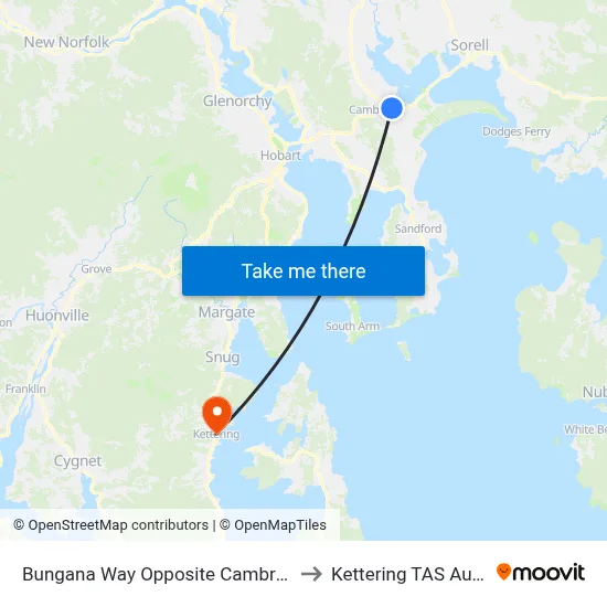 Bungana Way Opposite Cambridge Park to Kettering TAS Australia map