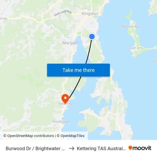 Burwood Dr / Brightwater Rd to Kettering TAS Australia map
