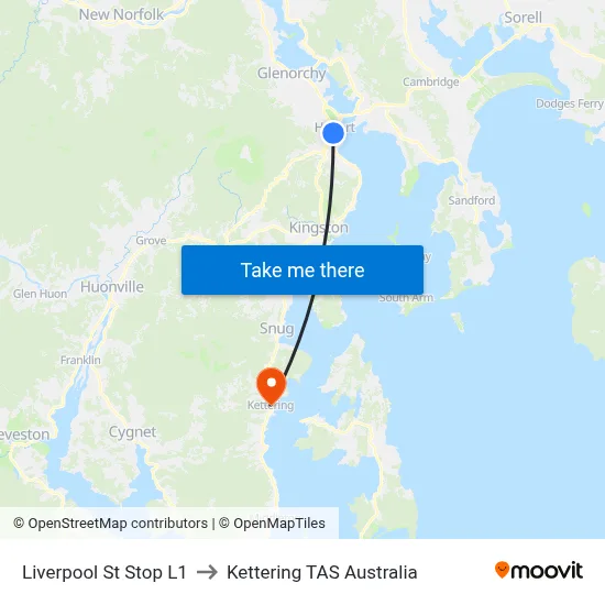 Liverpool St Stop L1 to Kettering TAS Australia map
