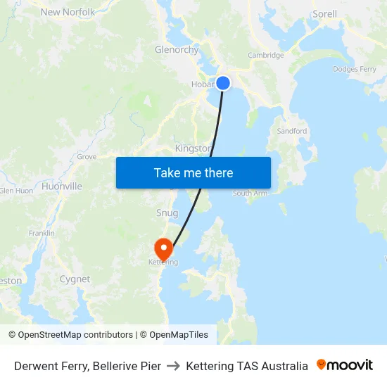 Derwent Ferry, Bellerive Pier to Kettering TAS Australia map