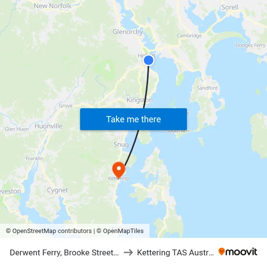 Derwent Ferry, Brooke Street Pier to Kettering TAS Australia map