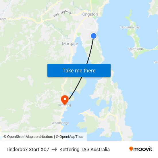Tinderbox Start X07 to Kettering TAS Australia map
