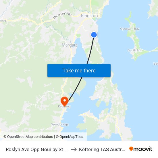 Roslyn Ave Opp Gourlay St Out to Kettering TAS Australia map