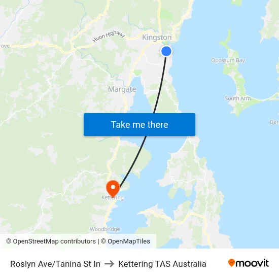 Roslyn Ave/Tanina St In to Kettering TAS Australia map