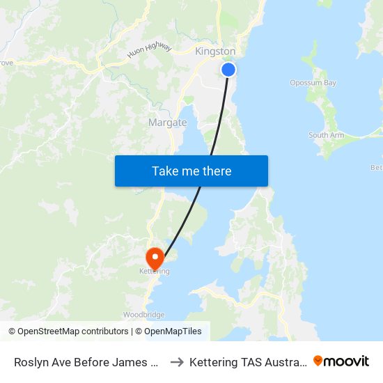 Roslyn Ave Before James Ave to Kettering TAS Australia map