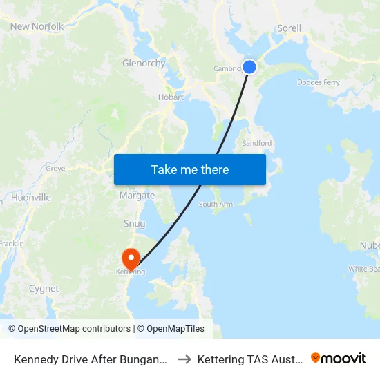 Kennedy Drive After Bungana Way to Kettering TAS Australia map