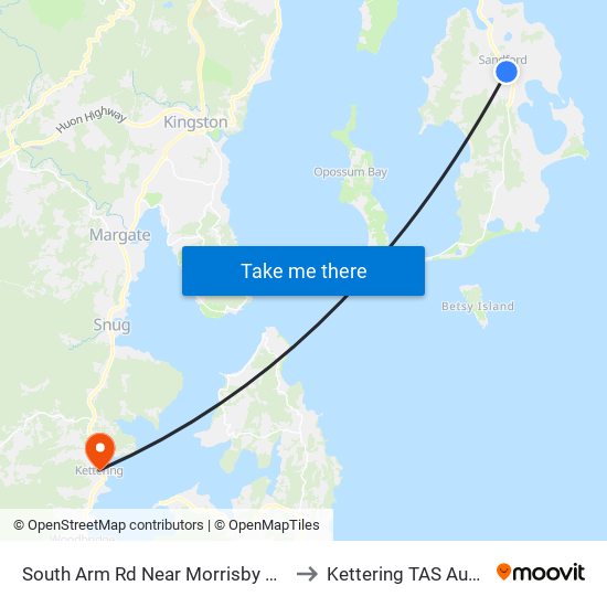 South Arm Rd Near Morrisby Orchards to Kettering TAS Australia map