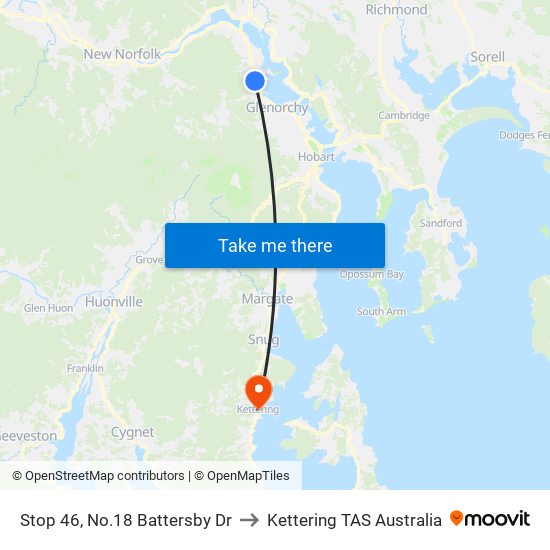 Stop 46, No.18 Battersby Dr to Kettering TAS Australia map