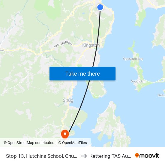 Stop 13, Hutchins School, Churchill Ave to Kettering TAS Australia map